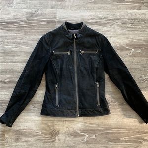 Danier Lined Black Brushed Leather Jacket.